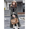Winter Solid Color Double-sided Mid-length Loose Woolen Coat With Belt for Women (Color:Dark Gray Size:L)