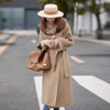 Winter Solid Color Double-sided Mid-length Loose Woolen Coat With Belt for Women (Color:Camel Size:L)