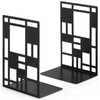 1 Pair Non-skid Bookend Supports Hollow Out Grid Metal Book End for Shelves Heavy Duty Bookends