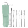 10Pcs/Set Ear Pick Earwax Removal Kit Stainless Steel Earpick Ear Spoon Cleaning Tool Set with Storage Pouch - Green