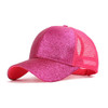 Rose Red Sequined Cotton Baseball Cap Back Opening Mesh Ponytail Cap, Size:Adjustable