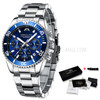 MEGALITH 8046 3ATM Waterproof Hands Quartz Watches Anti-knock Business Watch with Stainless Steel Band for Men - Silver/Blue