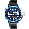 MEGALITH 8229 Luminous Quartz Watches Anti-knock Digital Watch with 3ATM Waterproof Feature/Leather Strap for Men - Black/Blue