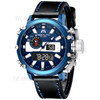 MEGALITH 8229 Luminous Quartz Watches Anti-knock Digital Watch with 3ATM Waterproof Feature/Leather Strap for Men - Black/Blue
