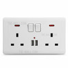 Double Wall Plug Socket 2 Gang 13A 2 USB Charger Port Outlets White Plate UK Plug