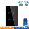 TMW4-01 Tuya WiFi Smart Touch Switch Light US Plug No Neutral Wire 433RF Remote On/Off for Alexa Google Home, 4 Gang WiFi - Black
