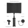 3-Panel Foldable Microphone Isolation Screen Windshield with High-Density Absorbing Sponge Sound Insulation Cover with Tripod Pop Filter Microphone Stand