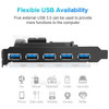 HC424 5 Ports USB3.0 Expansion Card PCI-E Adapter with 15-Pin SATA Power Connector Motherboard 19-Pin USB3.0 Hub