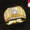 Fashion New Style Gold Plated + AAA Zircon Inlaid Rhinestone Men Diamond Ring, Size: 10, Diameter: 19.8mm, Perimeter: 62.1mm