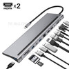 12-in - 1 Type C to 2 x HDMI RJ45 VGA USB Audio PD TF SD Card Reader Adapter