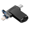 RICHWELL 32GB USB 3.0 Flash Drive Type C/Lightning/USB Thumb Drive Swivel Memory Stick Data Storage U Disk - Black
