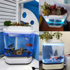 DESGEO Amphibious Fishbowl Pro 1.5L Mini Flower & Fish Cultivation Waterproof LED Light Design Smart Touch Fish Tank with Filter Box + Airpump - White