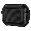 For Apple AirPods Pro Carbon Fiber Anti-Drop Case Portable Bluetooth Earbuds Soft TPU+PC Cover with Buckle - Black