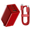 BASEUS GaN3 Pro Fast Charger 2 Type-C + 1 USB Port 65W CN Plug Power Adapter - Red