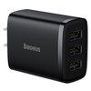 BASEUS Compact Charger with 3 USB Ports 17W Wall Power Adapter Plug, US Plug - Black