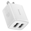 BASEUS Compact Charger with 2 USB Ports 10.5W Wall Power Adapter Plug, US Plug - White