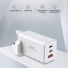 WIWU X-TR-259 UK Plug 65W USB A+Dual USB C Wall Charger 3 Port GaN Fast Wall Charger Power Adapter for Laptop Cell Phone Game Console and Other Devices