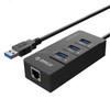 ORICO HR01-U3 ABS 3 Ports USB3.0 HUB Splitter with External RJ45 Gigabit Ethernet Network Card 5 Gbps for Laptops / Desktop / Ultrabook etc.(Black)