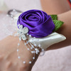 Handmade Wedding Bride Wrist Flower Boutonniere Bouquet Corsage Diamond Satin Rose Flowers