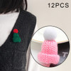 12PCS Cute Mini Knitted Hairball Hat Brooch Sweater Pins Badge(Pink)