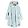 Button Plush Irregular Solid Color Coat (Color:Sky Blue Size:XXXL)