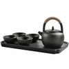 Portable Travel Ceramics Loop Handle Pot Teapot Teacup Set with Tea Tray (Black)