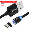 TOPK 2m 2.1A Output USB to USB-C / Type-C Mesh Braided Magnetic Charging Cable with LED Indicator(Black)