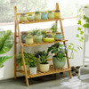 Bamboo 3-Tier Hanging Plant Stand Planter Shelves Flower Pot Storage Rack Folding Display Shelving Plants Shelf, Width: 70cm(Apricot)