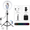 PULUZ 1.1m Tripod Mount + 12 inch RGB Dimmable LED Ring Vlogging Selfie Photography Video Lights Live Broadcast Kits with Cold Shoe Tripod Ball Head & Phone Clamp(EU Plug)