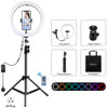 PULUZ 1.1m Tripod Mount + 12 inch RGB Dimmable LED Ring Vlogging Selfie Photography Video Lights Live Broadcast Kits with Cold Shoe Tripod Ball Head & Phone Clamp(UK Plug)