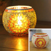 Mosaic Glass Candlestick Retro Ornaments Gift Bar Candle Cup Home Accessories(Orange Flowers)