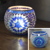 Mosaic Glass Candlestick Retro Ornaments Gift Bar Candle Cup Home Accessories(Blue Fowers )