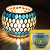 Mosaic Glass Candlestick Retro Ornaments Gift Bar Candle Cup Home Accessories(Willow)