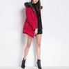 Fur Collar Hooded Fake Two-piece Long Down Jacket(Color:Red Size:XL)