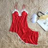 Lingerie Pajamas Suits Lace Satin Pijama Nightwear Homewear, Size:L(red )