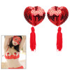 3 Sets Heart Style Sequin Women Tassels Nipple Sticker Pasties(Red)