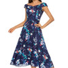 Digital Printing Strapless Waist Line Dress (Color:Dark Blue Size:L)