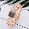 Square Dial Diamond Plated Hollow Alloy Bracelet Strap Quartz Watch for Women(Rose gold black surface)