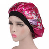 2 PCS Women Satin Night Sleep Cap Hair Bonnet Hat Silk Head Cover Wide Elastic Band(Magenta Flower)