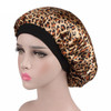 2 PCS Women Satin Night Sleep Cap Hair Bonnet Hat Silk Head Cover Wide Elastic Band(Leopard)