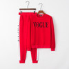 Letter Printed Round Neck Women Sweater Suit (Color:Red Size:M)