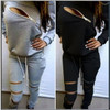 Sexy Zipper Long Sleeve Casual Plus Velvet Suit (Color:Gray Size:S)