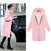 Women Hooded Long Sleeved Sweater In The Long Coat, Size:XL(Pink)