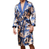 Men's Long Paragraph Silk Pajamas (Color:Sapphire Size:XXL)