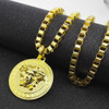 Hip Hop Gold Round Medusa Head  Pendant Necklace fon Men, Chain Length: 80cm(Gold)