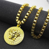 Hip Hop Gold Round Medusa Head  Pendant Necklace fon Men, Chain Length: 80cm(Gold)