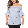 Star Pattern One-shoulder Lotus Leaf Sleeve Loose Large Size Shirt (Color:Blue Size: XXXXL)