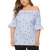 Star Pattern One-shoulder Lotus Leaf Sleeve Loose Large Size Shirt (Color:Blue Size: XXXXXL)