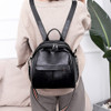 PU Leather Double Shoulders School Bag Travel Backpack Bag with Earphone Line Hole (Black)