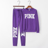 Letter Print Sports Two-piece Clothes (Color:Purple Size:L)